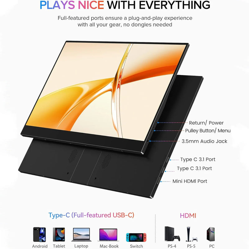 15.6" Portable FHD Monitor with USB-C & HDMI