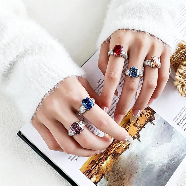 Adjustable Silver-Plated Cushion-Cut CZ Statement Ring