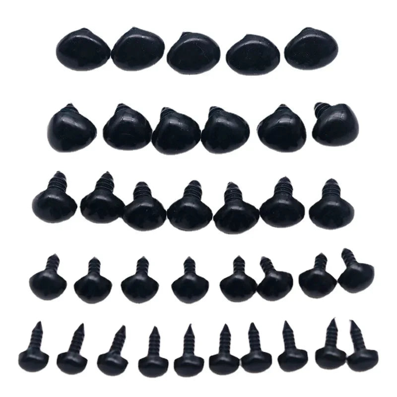 A set of black safety noses with washers for stuffed animals and DIY crafts.
