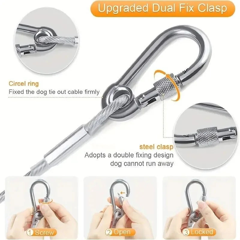 Stainless steel dual fix clasp pet leash with a circle ring and double fixing design