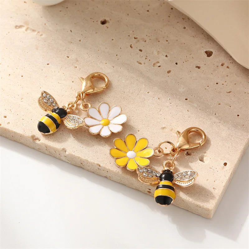 Floral Blessing Card Keychain with Bee Motif