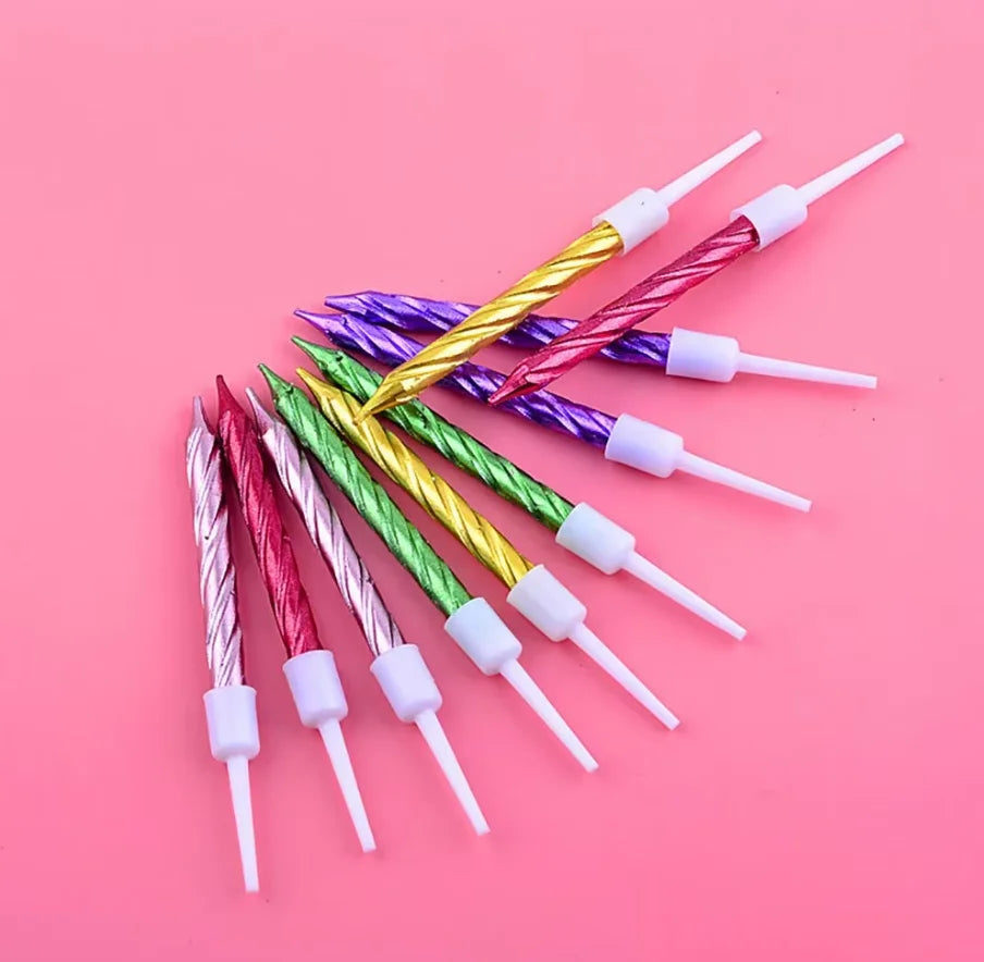 Spiral Birthday Cake Candles, Set of 6 Long Thin Decorative Candles for Cakes and Desserts