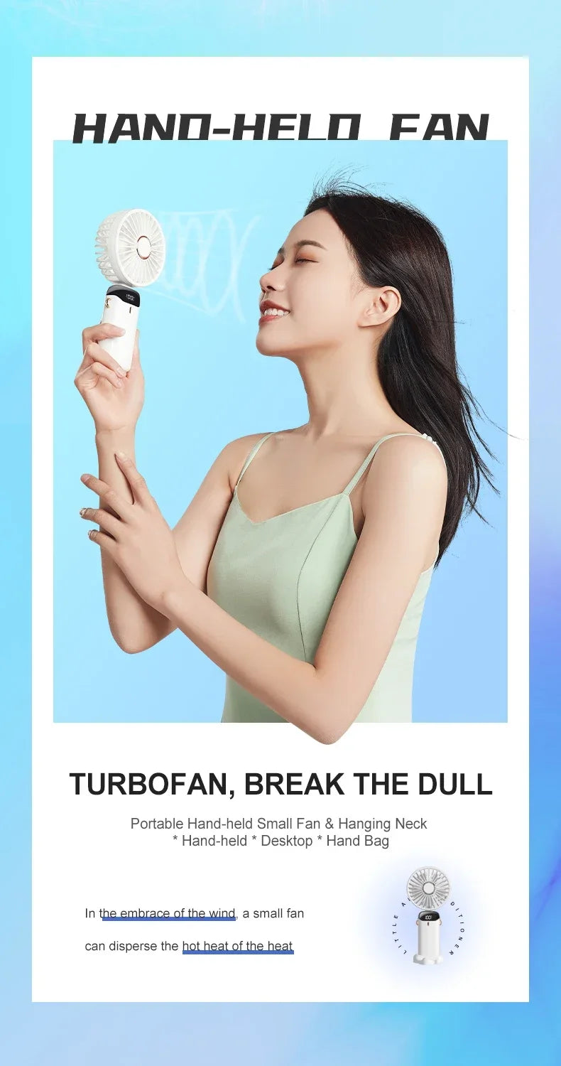 Portable Neck Fan with LED Display and Phone Stand