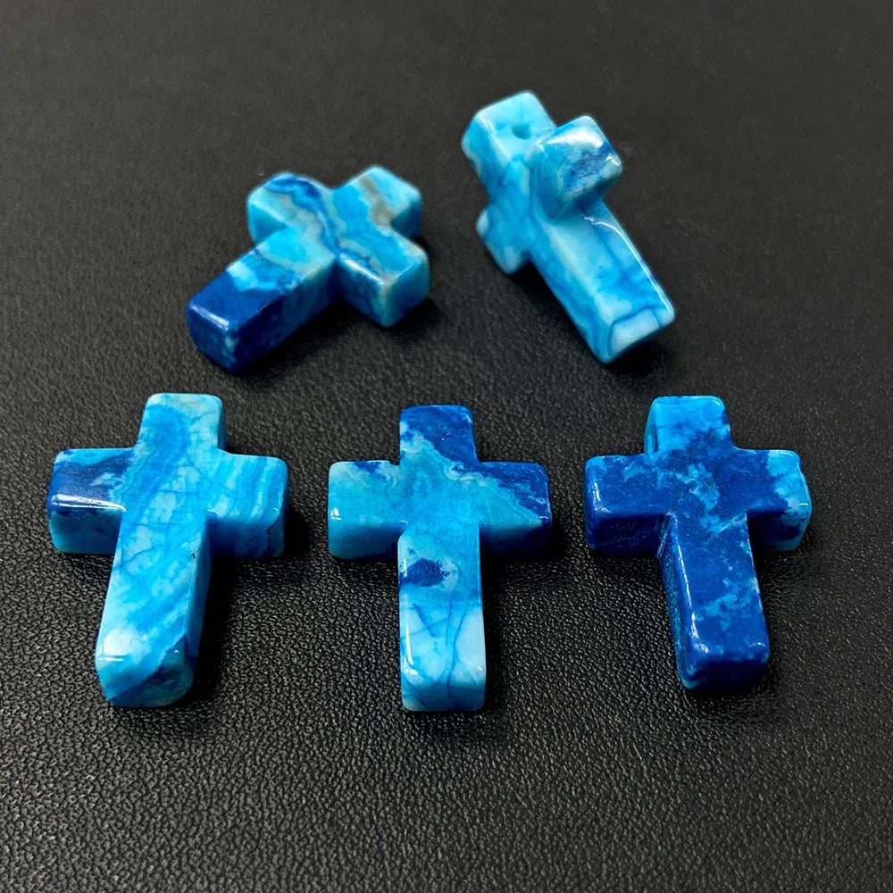 Natural Stone Cross Pendant Charm for Jewelry Making