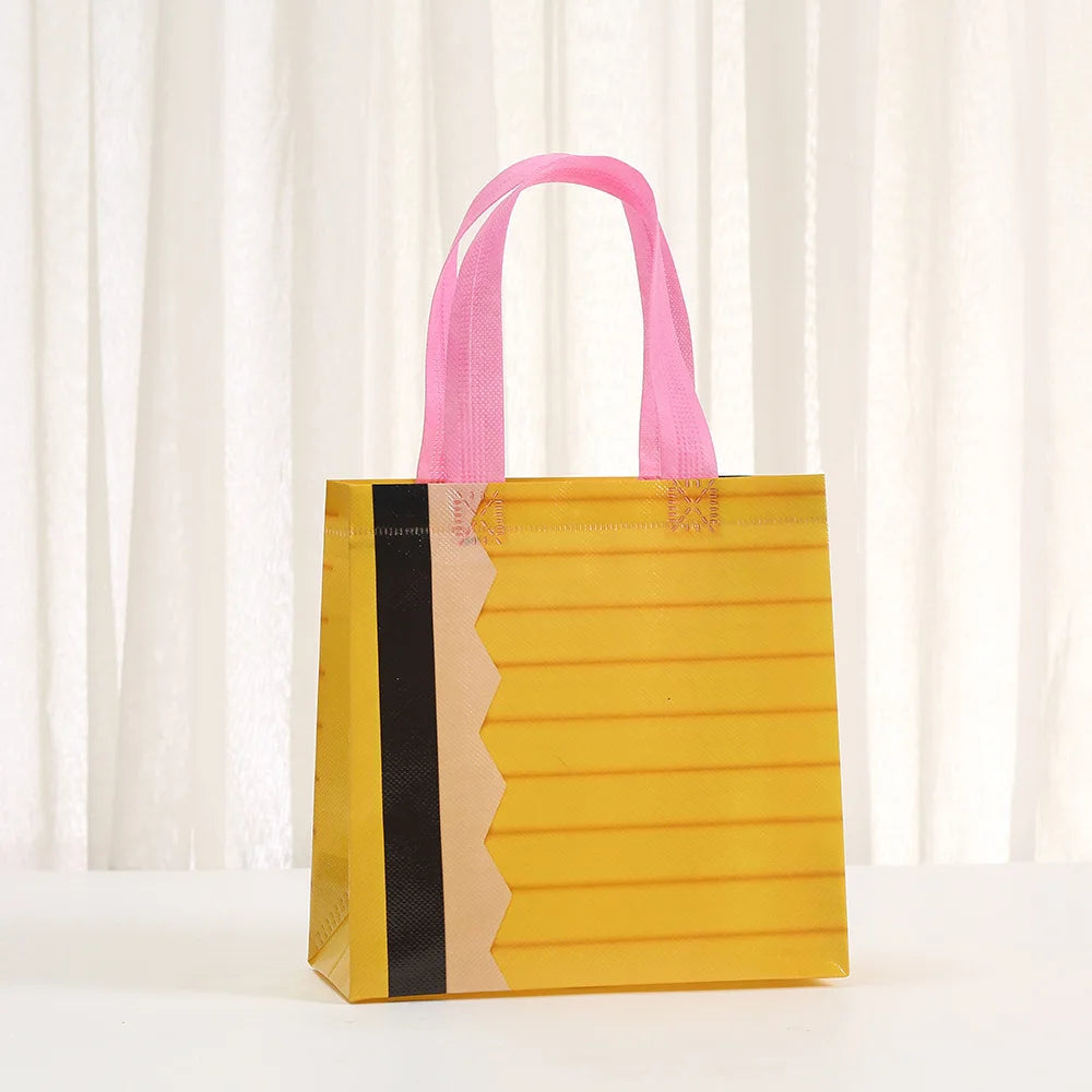 Colorful Non-Woven Gift Bags with Cute School Designs (12-Pack)