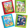 Four colorful notebooks showing examples of invisible images appearing with a water pen