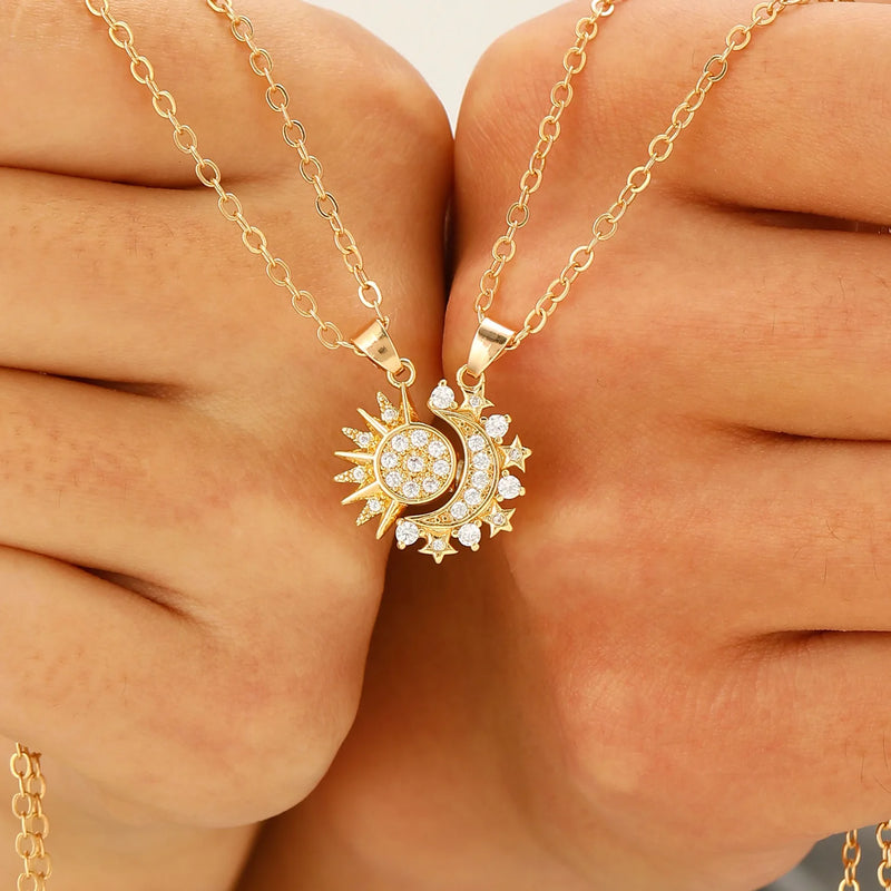 Copper Sun & Moon Magnetic Pendant Necklace