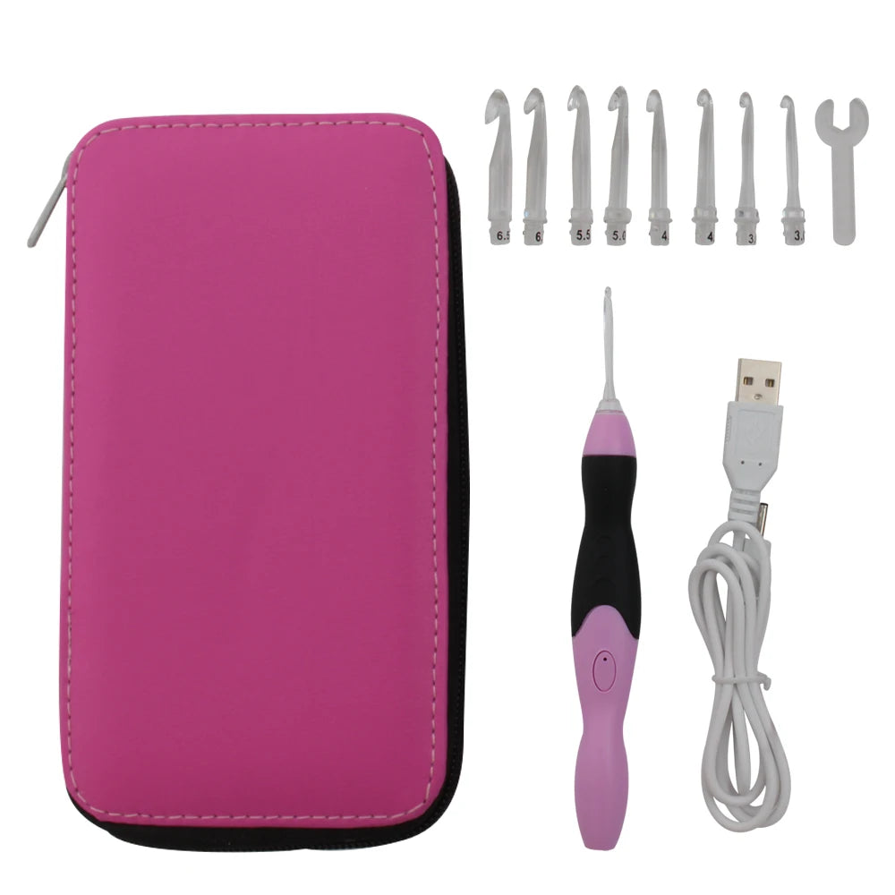 LED Lighted Crochet Hook Set with USB Rechargeable Handle