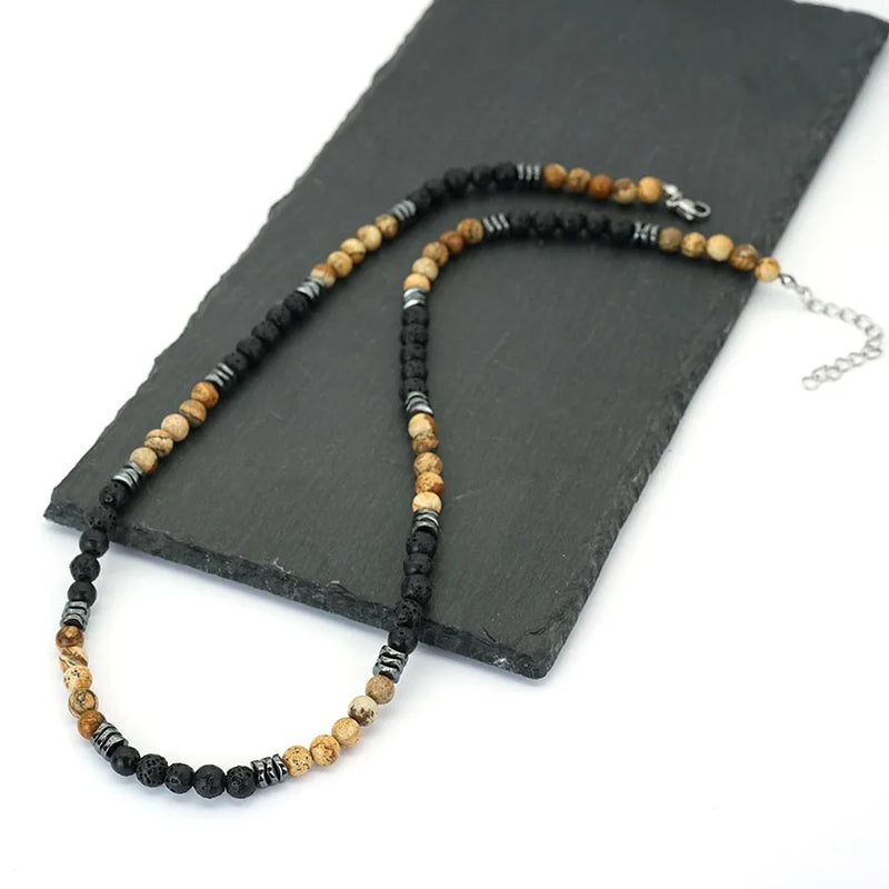 Tiger's Eye & Lava Stone Beaded Necklace