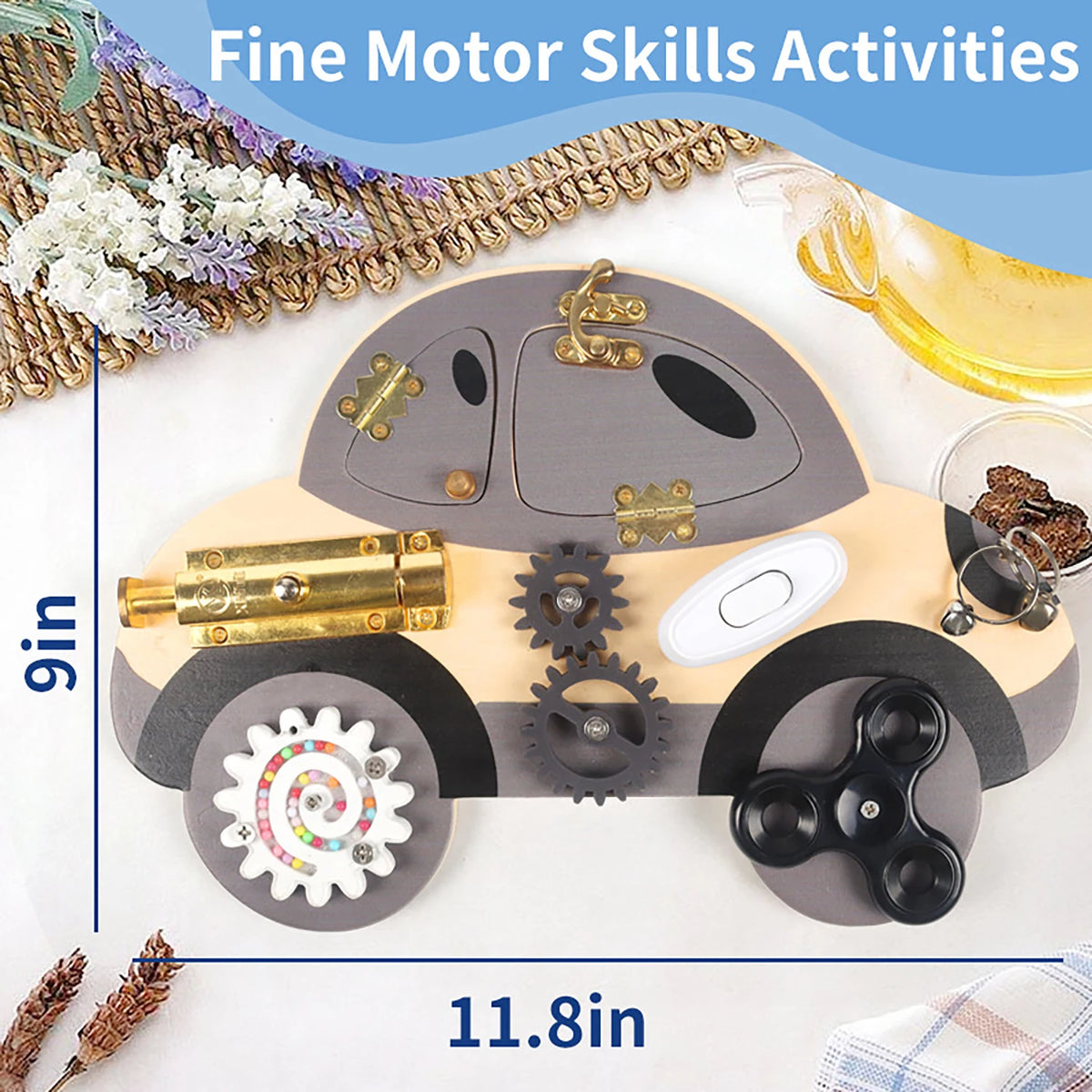 Wooden Steering Wheel Busy Board for Toddlers - Montessori Sensory Toy