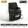 A black durable waist tool bag with yellow accents shown in a profile view.