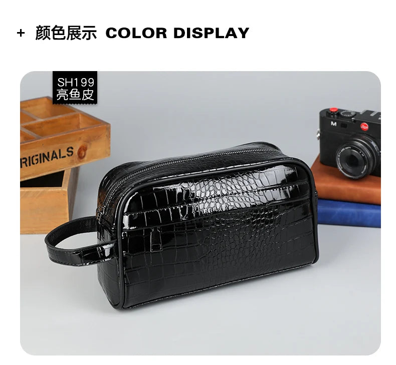 Vintage Leather Men's Clutch Bag with Detachable Waist Strap