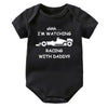 Funny Racing Baby Bodysuit - 'Watching Racing with Daddy' Newborn Romper