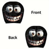 Front and back views of a black smiley face car headrest cushion cover set