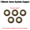 A set of 100 4mm copper eyelets for crafting and jewelry making.