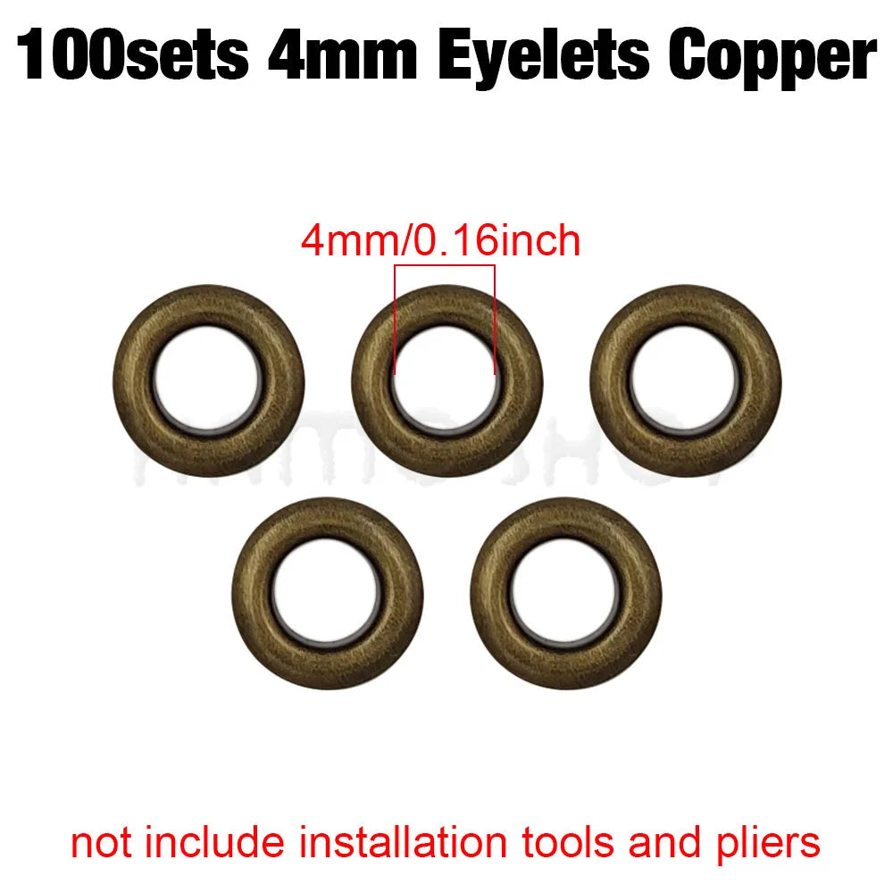 A set of 100 4mm copper eyelets for crafting and jewelry making.