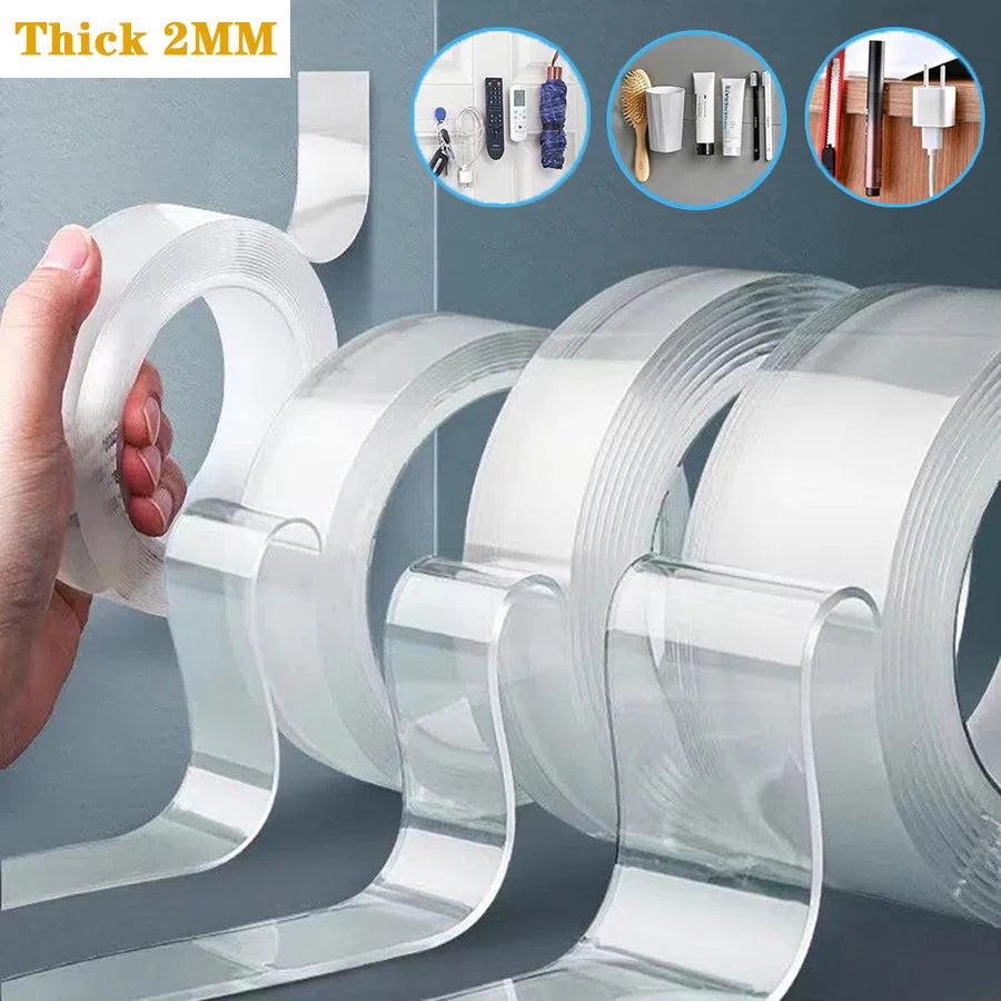 Transparent Nano Double-Sided Tape - Reusable, Waterproof, No-Residue Adhesive