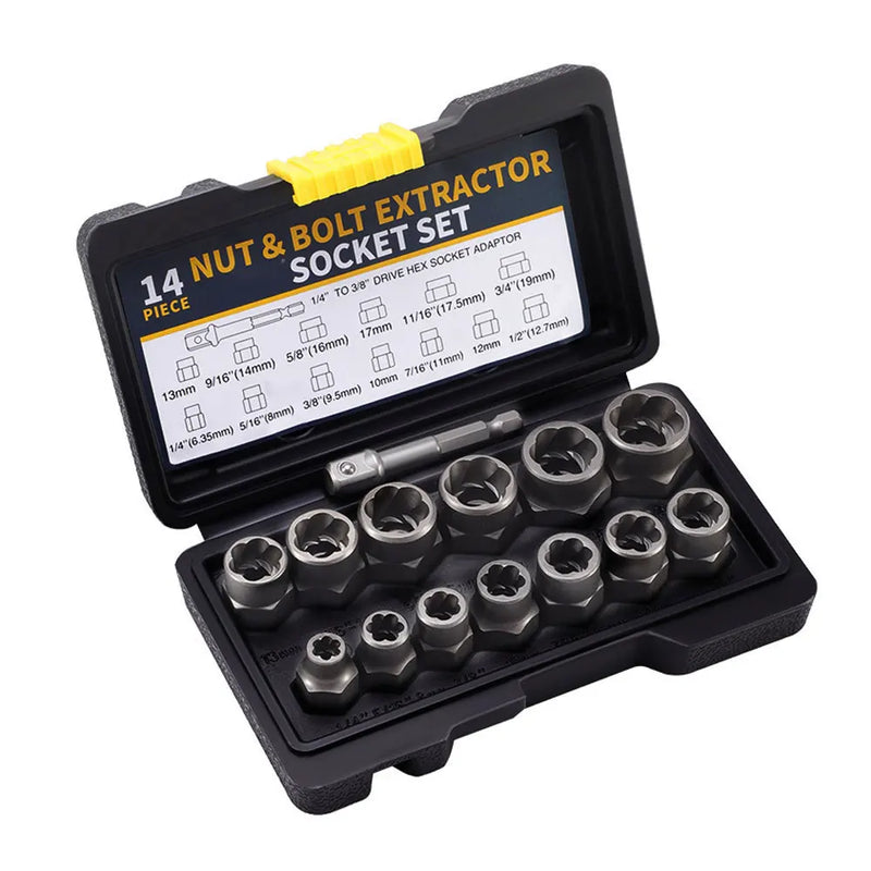 14-Piece Impact Bolt & Nut Extractor Set with Storage Case