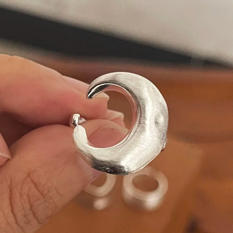 Minimalist Moon Phase Sterling Silver Ring Set