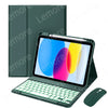 A green iPad keyboard case with a backlit keyboard and pencil holder is shown next to a wireless mouse.