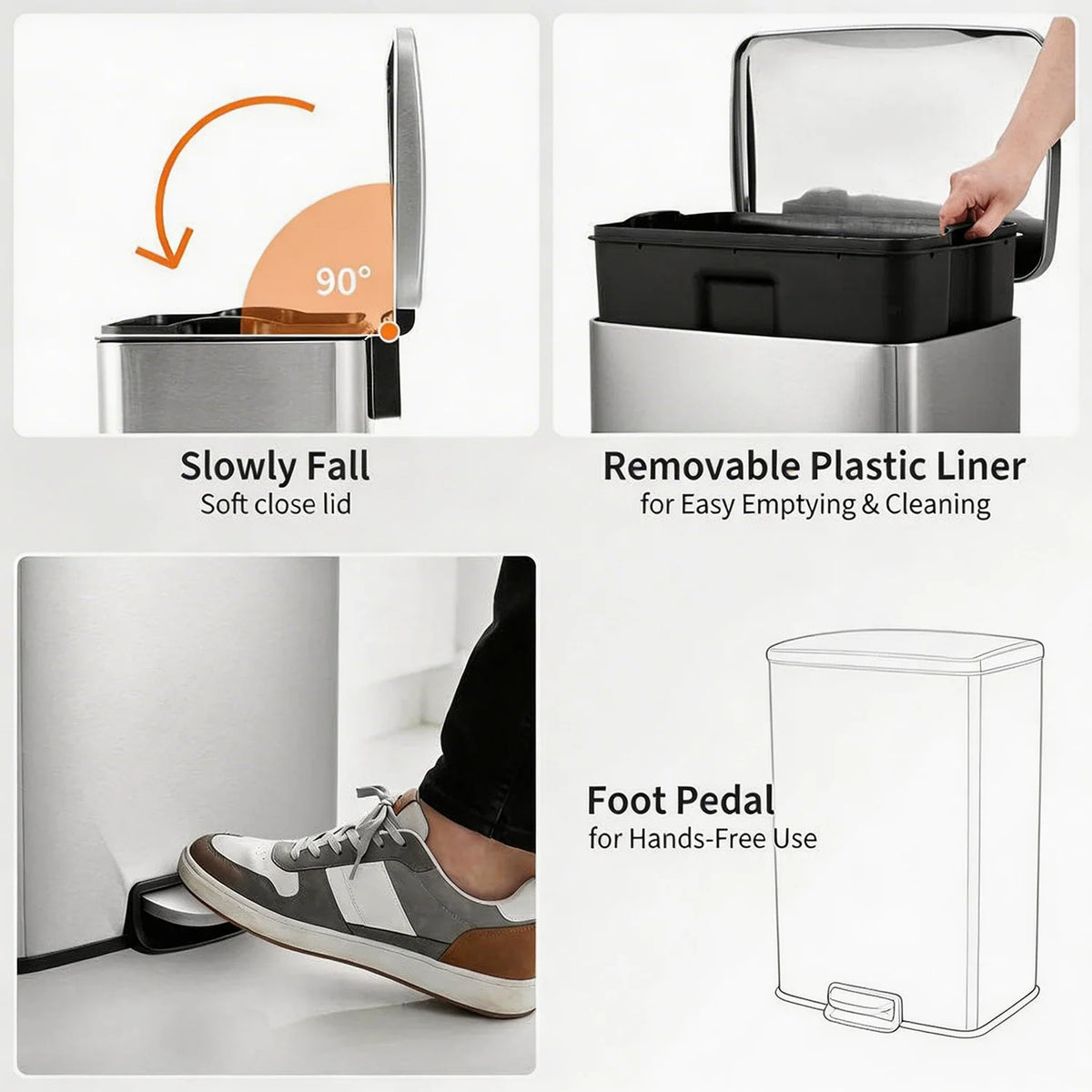 Stainless Steel 13-Gallon Pedal Trash Can with Removable Liner