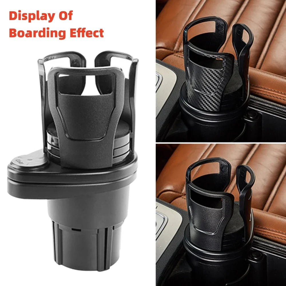 Display of boarding effect for an adjustable 2-in-1 car cup holder with expandable base
