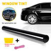A black window tint film and a scraper are shown for automotive use.