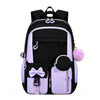 A black and light purple backpack set for girls featuring a laptop compartment and decorative elements.