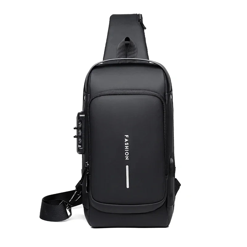 Bolso cruz para hombre negro multifuncional antirrobo visto desde atrás