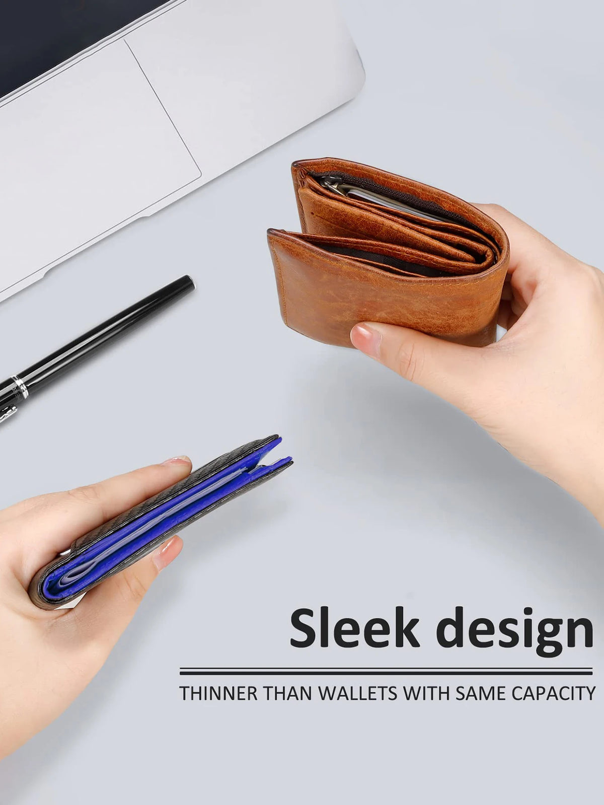 RFID Blocking Ultra-Thin Bifold Wallet with ID Windows