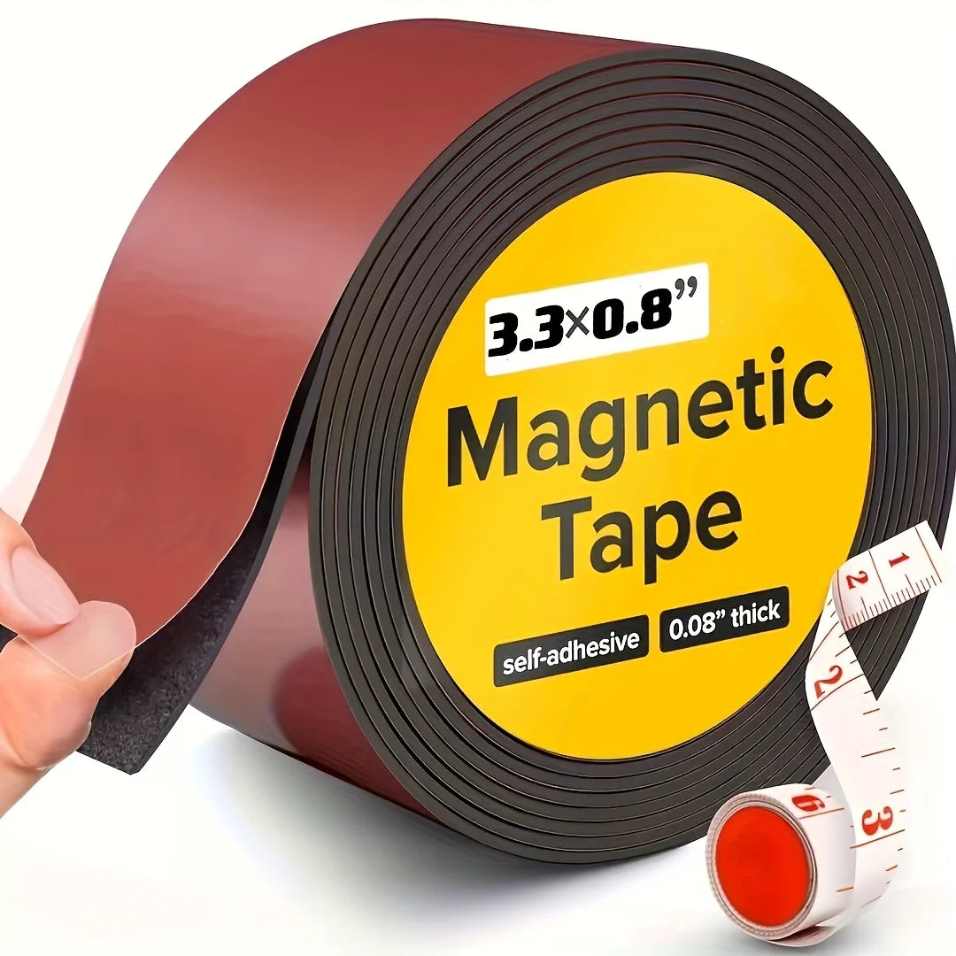 Rolle aus 3,3x0,8 Zoll selbstklebendem, magnetischem Klebeband mit Maßband daneben.