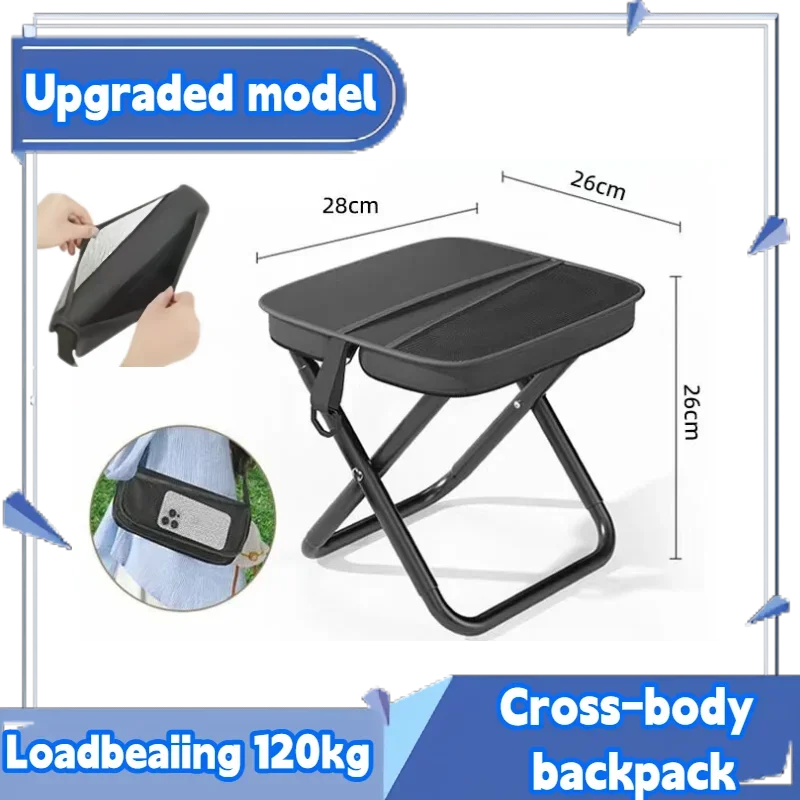 An upgraded model of a cross-body loadbearing backpack used as a portable folding stool.