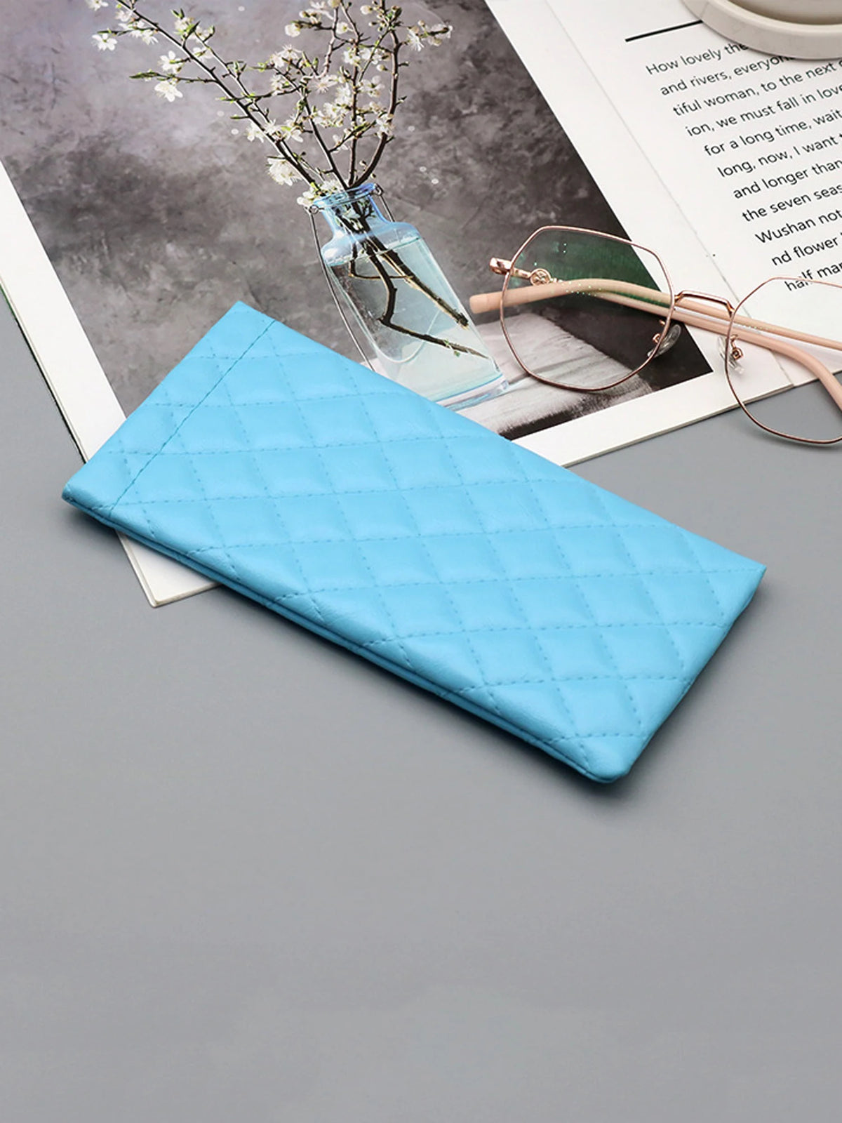 Soft PU Leather Squeeze Glasses Case with Multi-Functional Storage Pocket