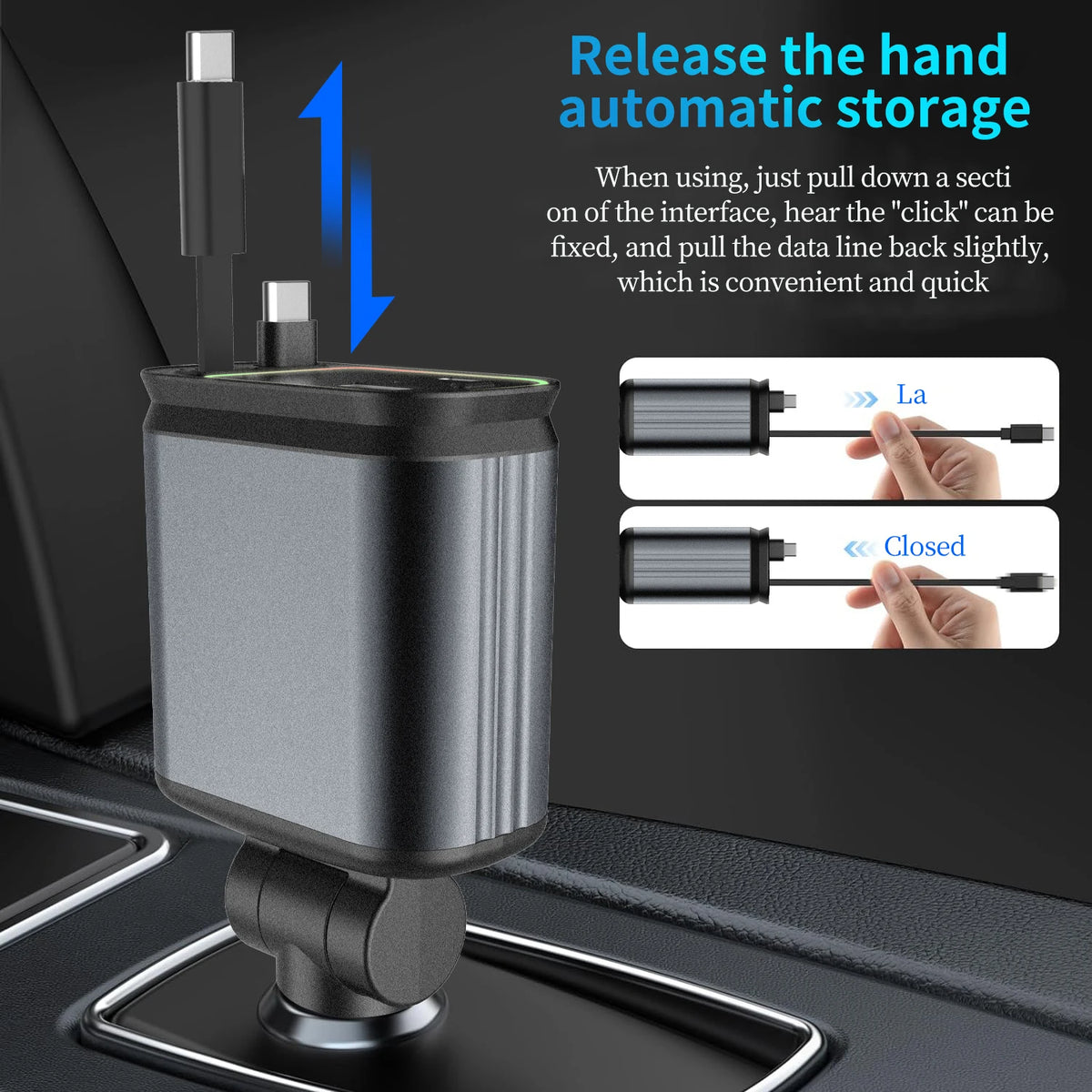 4-in-1 Car Charger with Retractable Cable and Light