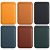A set of six premium leather wallet cases in orange, brown, black, navy blue, maroon, and dark green.