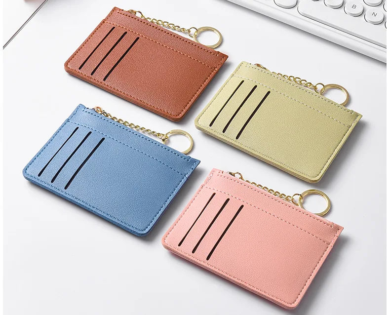 Slim Zippered Card Wallet for Women - Compact Multi-Slot Purse
