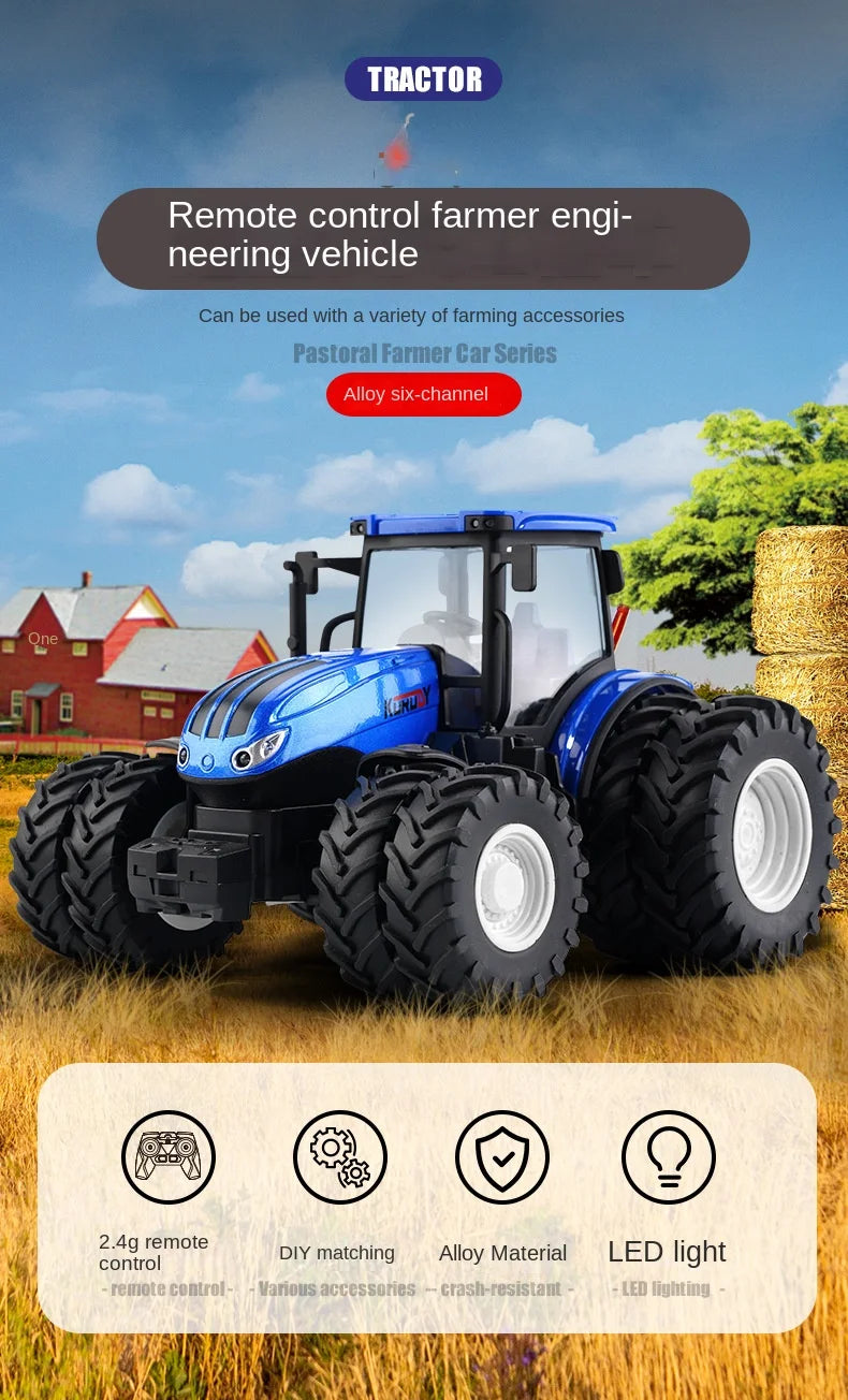Remote-Controlled Farm Tractor Toy with Realistic Engineering Details