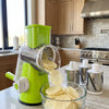 Multi-Function Rotary Cheese Grater with Suction Base and Round Mandoline Slicer