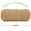 A skein of thick beige polyester blend yarn coiled for knitting and crochet projects.