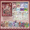 A box of 12 die-cut pet stickers featuring various landscapes and themed cards for scrapbooking.