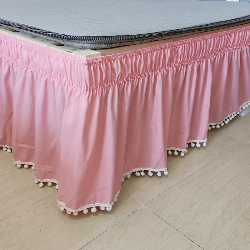 Elastic Wrap-Around Bed Skirt in Solid Polyester