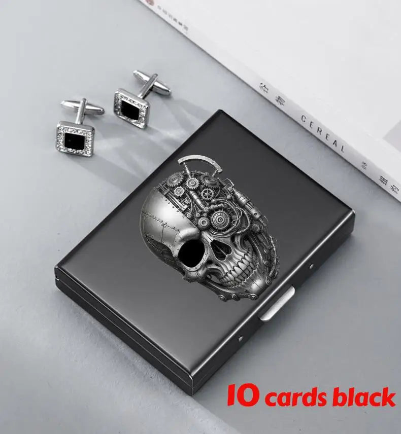 Skull Print Stainless Steel Credit Card Holder Wallet