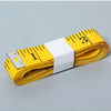 Yellow flexible measuring tape with white markings and a metal clasp.