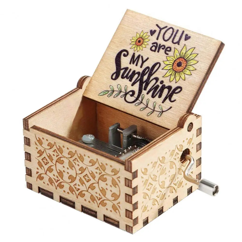 Hand-Cranked Wooden Music Box - 'You Are My Sunshine' Melody