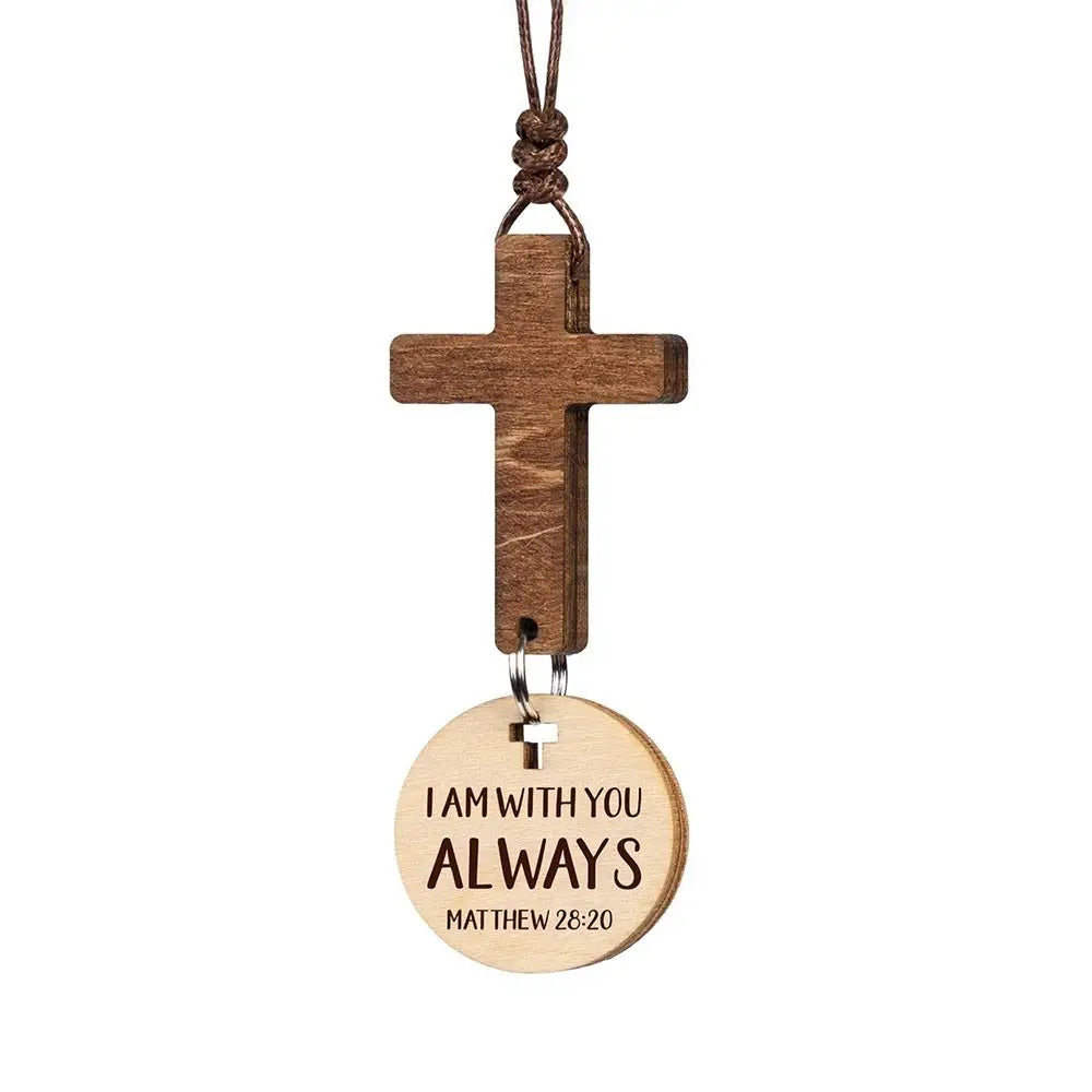 Wood Cross Car Rearview Mirror Pendant with Bible Verse