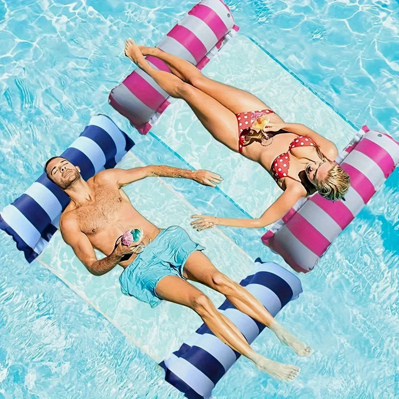 Striped Inflatable Lounge Chair with Net Backrest