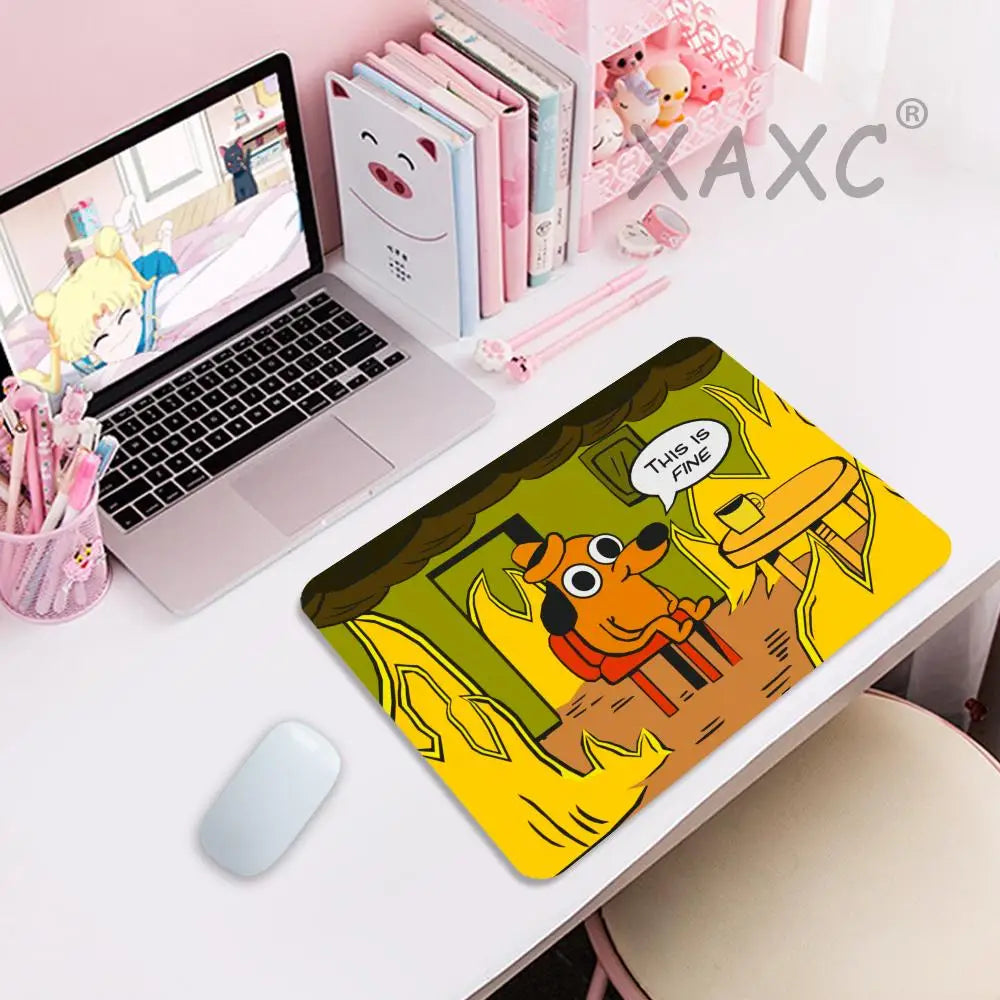 This Is Fine Dog Gaming Mousepad Desk Mat