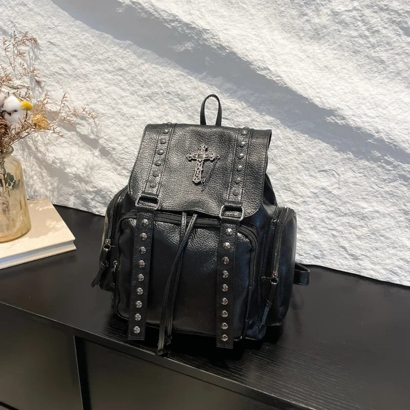 Gothic PU Leather Backpack with Rivet Accents