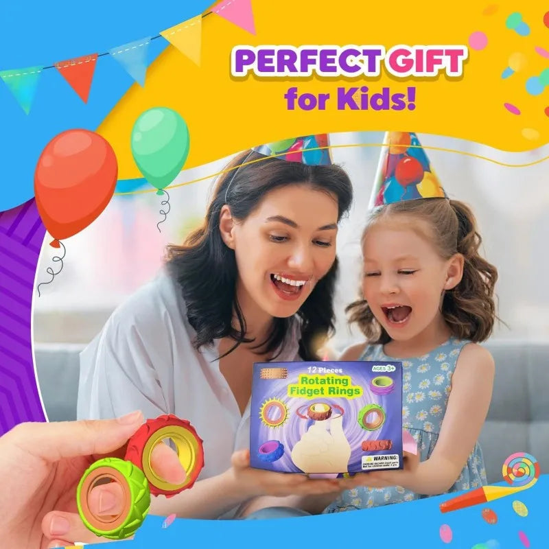 A woman is showing a child a purple silicone fidget ring for stress relief.