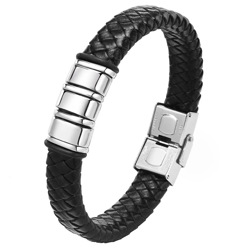 Personalized Leather & Stainless Steel Name Bracelet